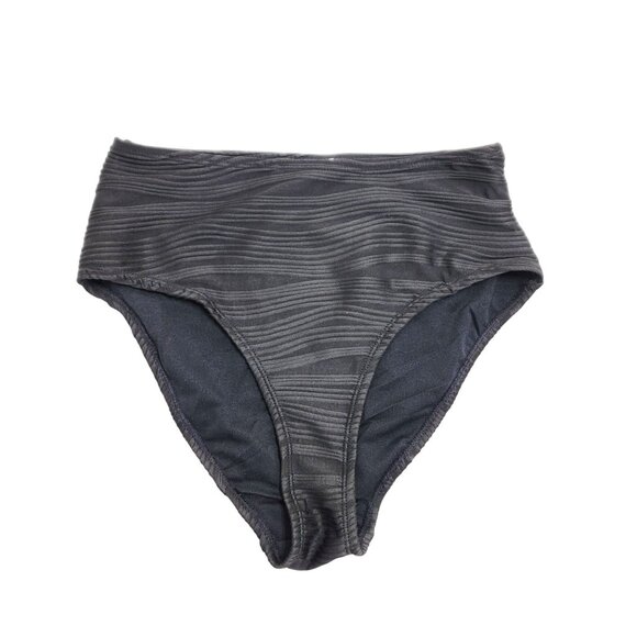 Black Textured Womens High-Waisted Bikini Set Swimsuit Adjustable Straps Size S - Picture 4 of 5